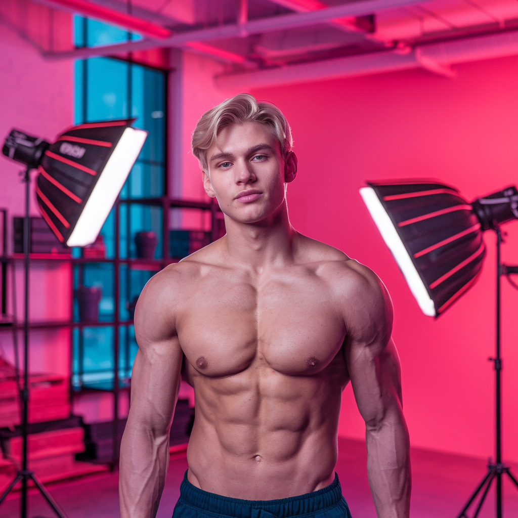 Fitness model se připravuje na profesionální focení